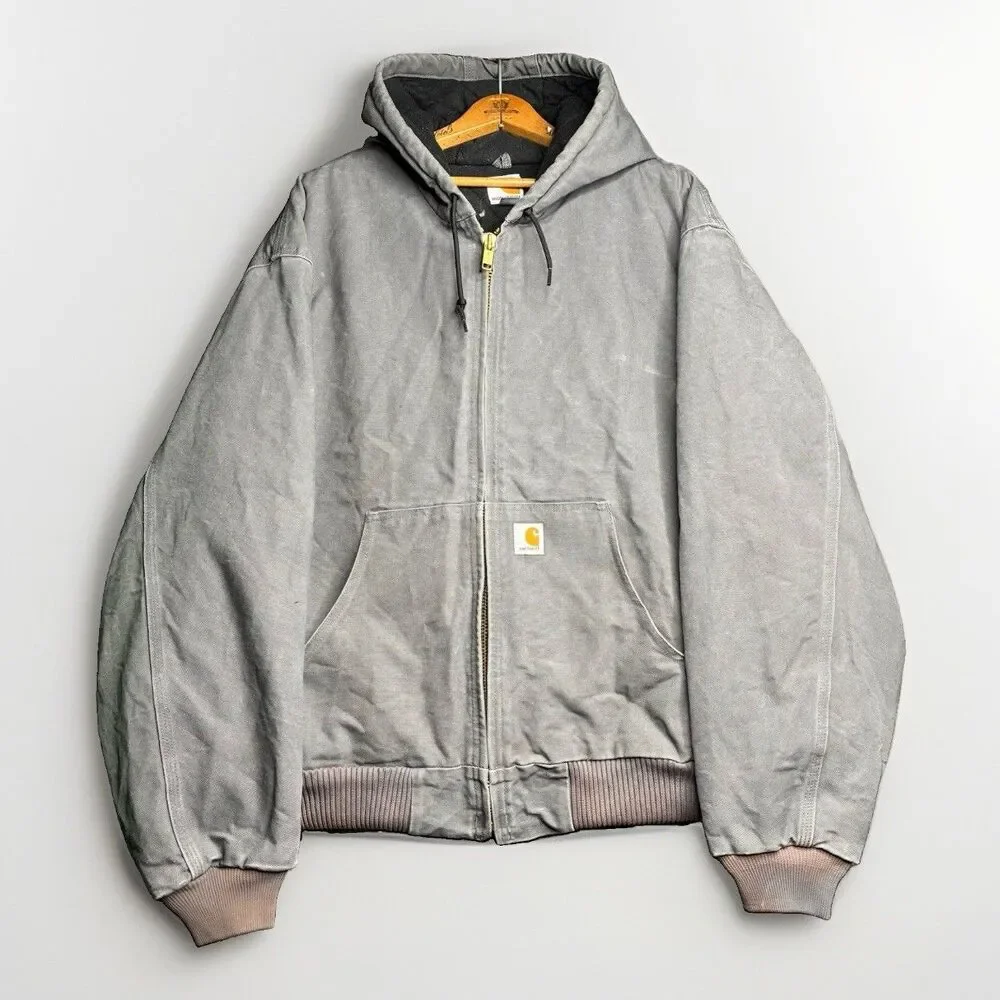 Vintage Carhartt Jacket Mens 2XL Gray Canvas Quilted Insulated J140-GVL Made USA